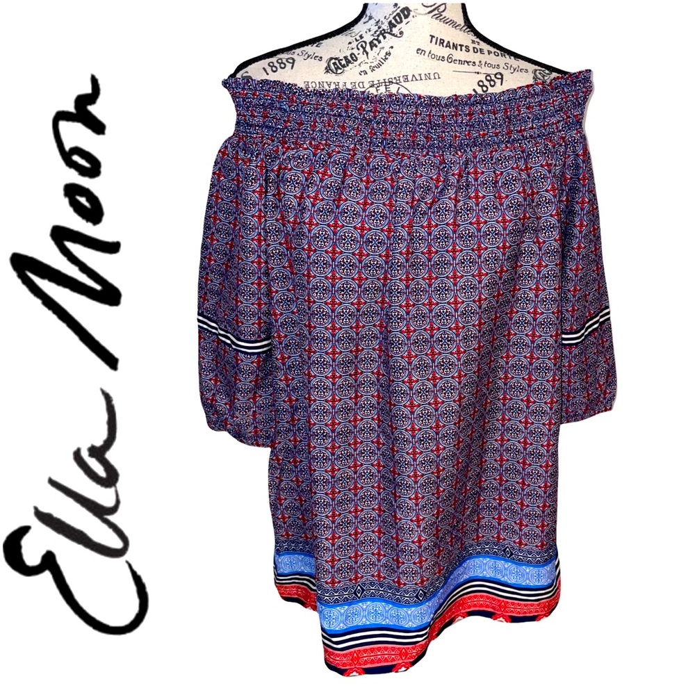Ella Moon Silky Top Off The Shoulder blue, Red White Size X Large EUC